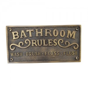 Large "BATHROOM RULES" Brass Door Sign